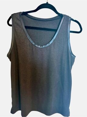 Black Sleeveless Tank Top with Faux Leather Trim Size Large